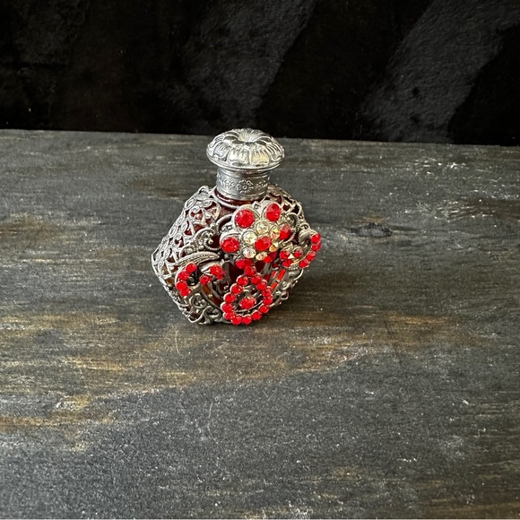 Vintage Red Glass Metal Wrapped Czech Bottle - Picture 4 of 14